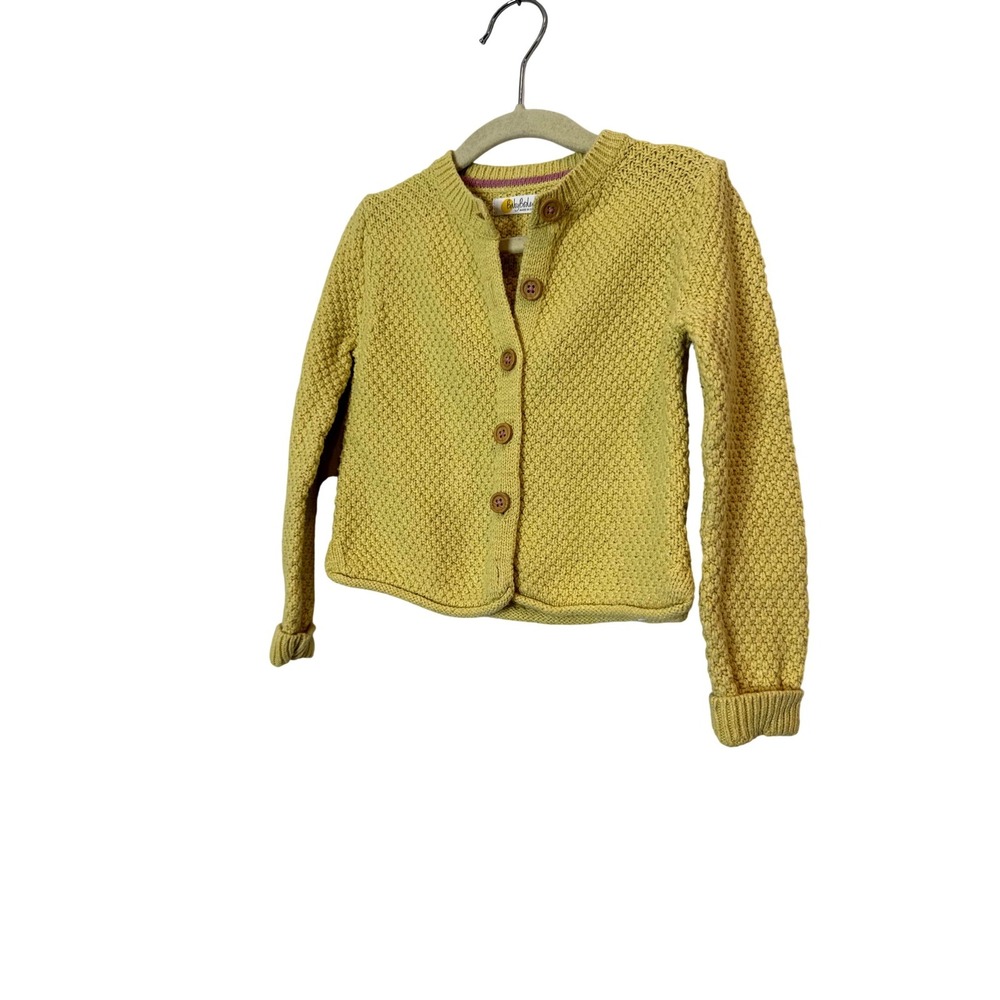 Baby Boden Sweater Kids 3T Yellow Textured Knit Button Cardigan Crew Neck